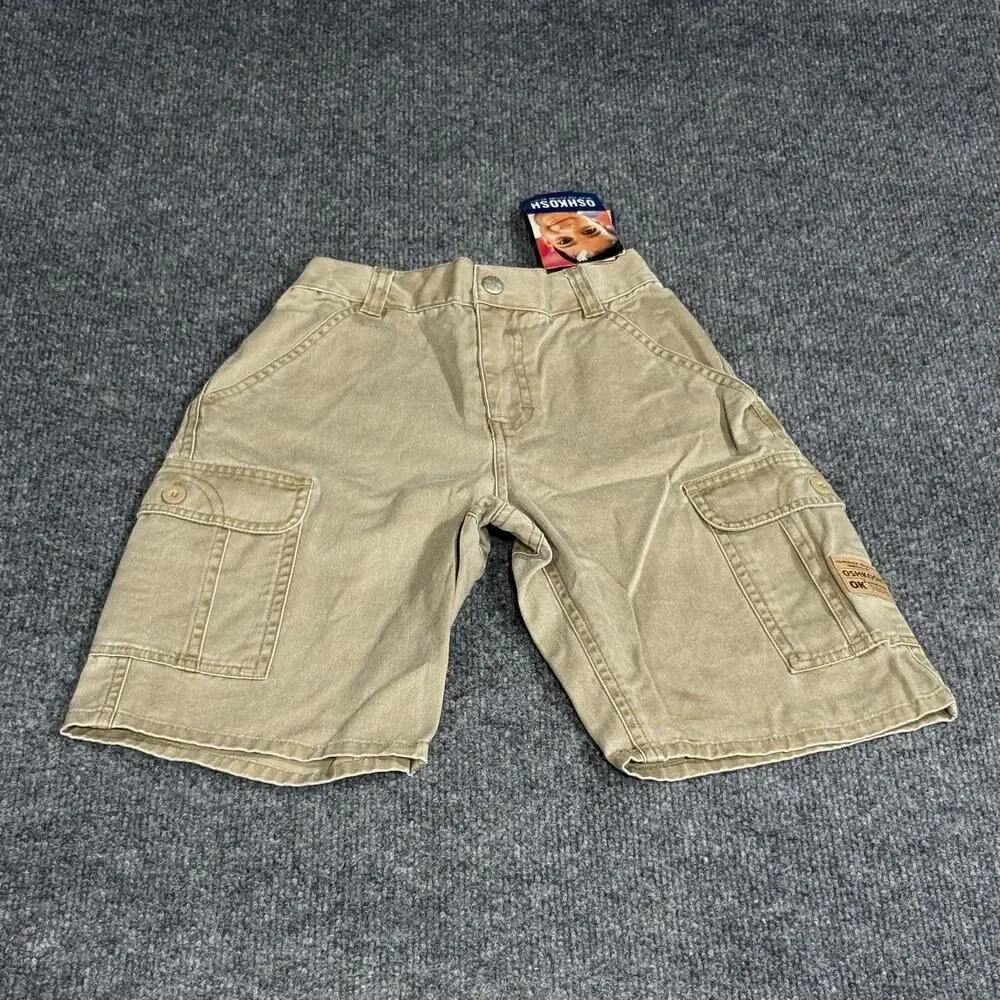 OshKosh B'gosh Shorts Boys 6 Beige Cargo Twill Pigment Dye Elastic Waist